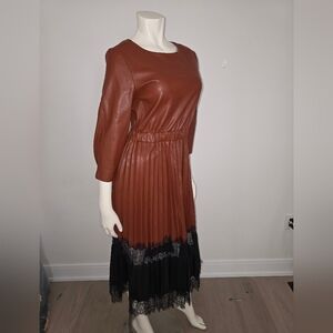 Zara Colorblock contrasting faux leather midi dress XS